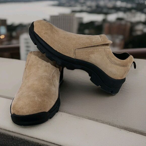 Duluth Wild Boar Mocs 41502 Slip On Casual Shoe Men’s 14 Khaki Tan Suede Leather - Picture 1 of 7